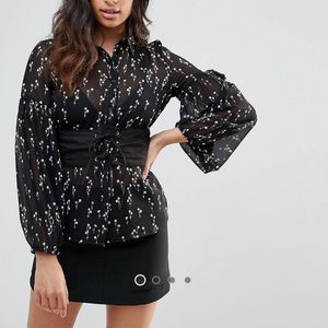 NWT corset-belt floral blouse!